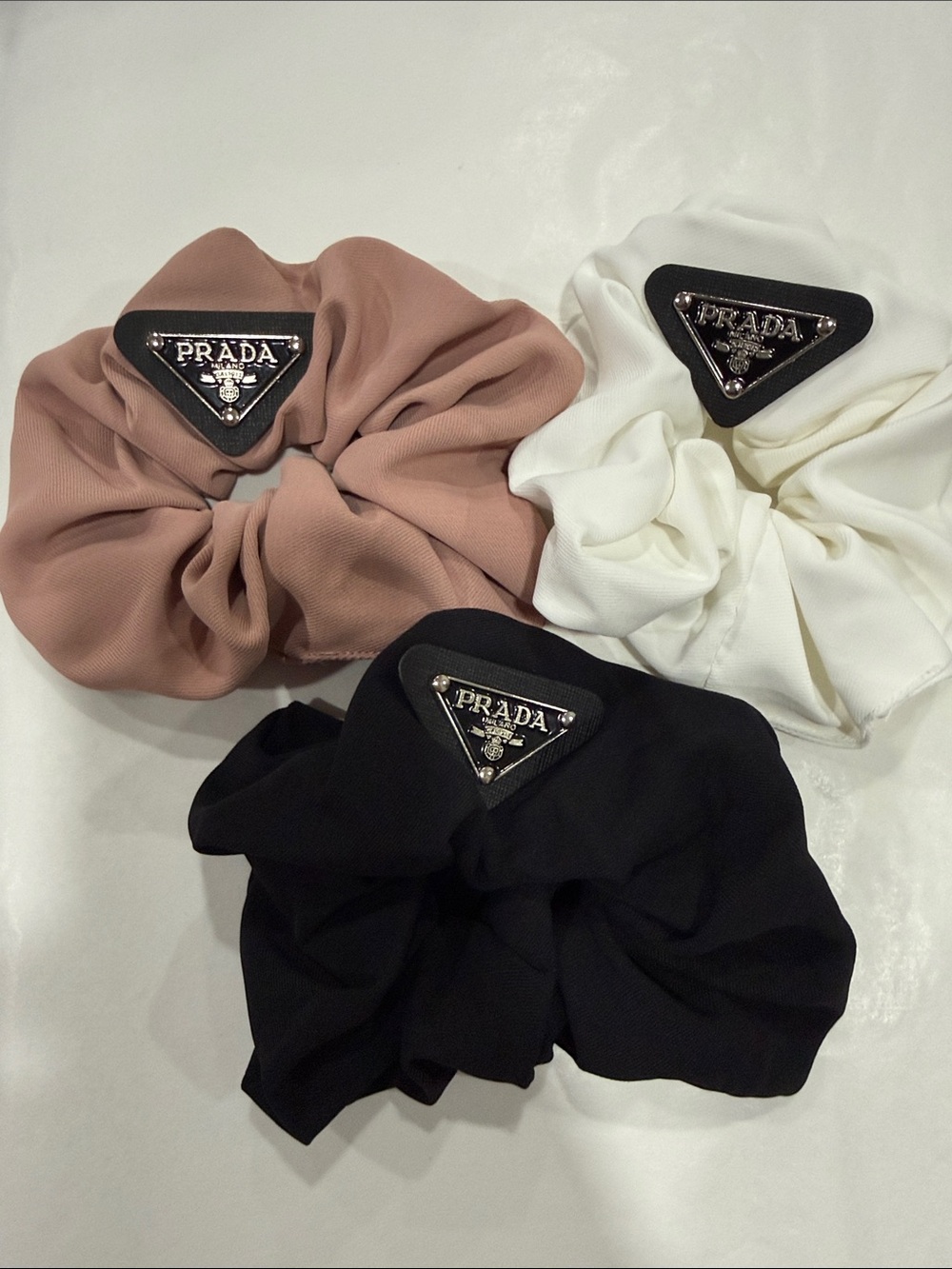 PRADA Women's Trio Scrunchie Set in Blush, White & Black